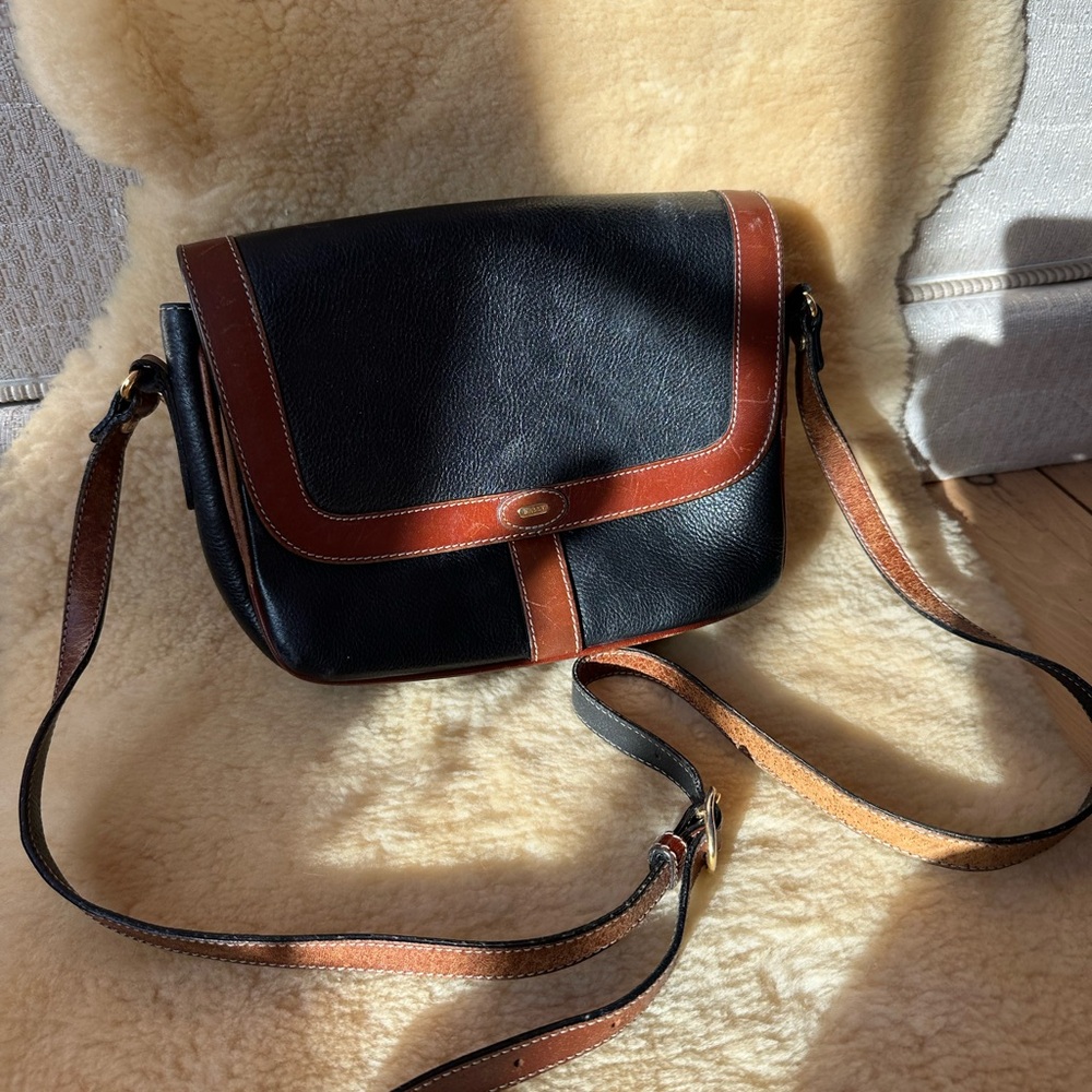 Vintage Bally Black Brown Leather Shoulder Bag Flap made in Italy